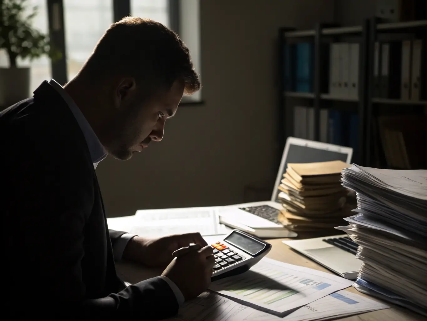A person reviewing financial documents and using a calculator, representing careful budgeting and financial planning.