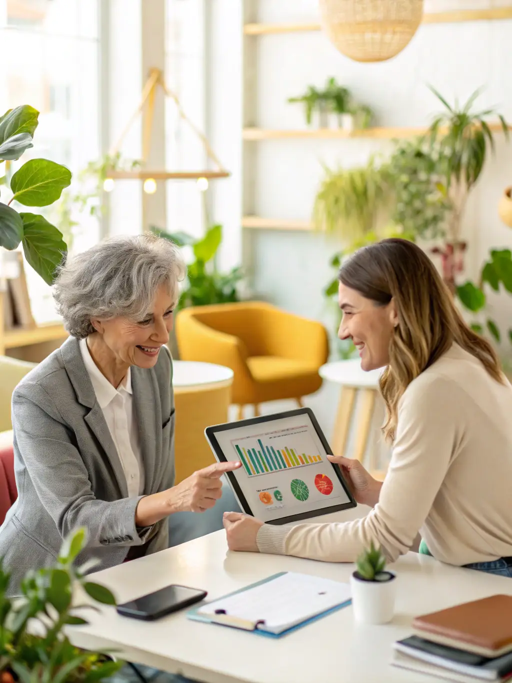 A professional financial advisor consulting with a client over financial documents and a laptop, highlighting retirement planning options in the UK.